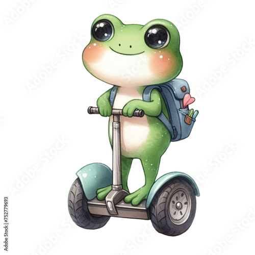 frog stand on scooter segway electric transport technology  clipart watercolor 