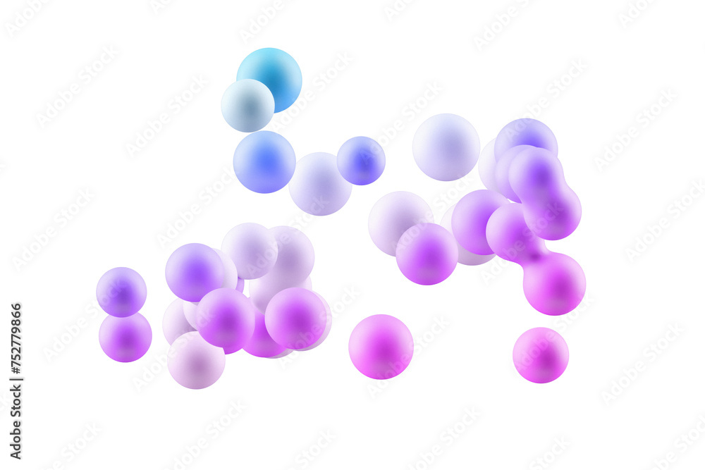 3d abstract pink and purple metaball sphere particles on transparent background