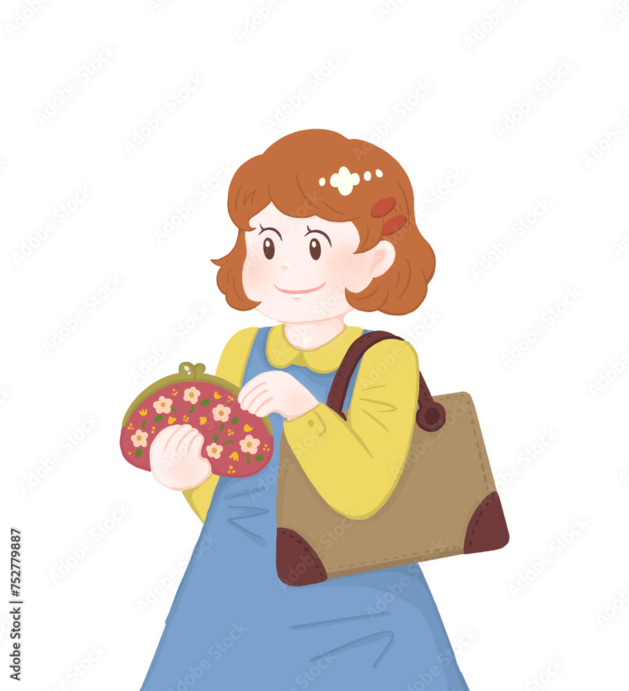 財布を持つ女の子2 がま口　街中