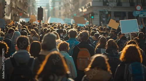 Candid capture of a bustling street protest. urban activism in action. a diverse crowd marching for change. high-resolution photo for diverse uses. AI photo