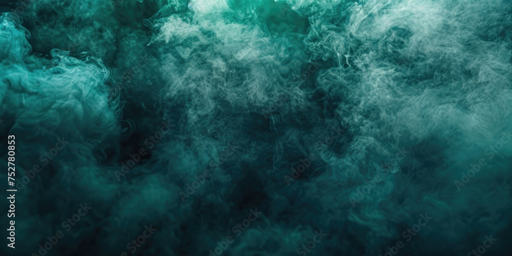 Green background with smoke, dark ground, and light scent. Generative Ai