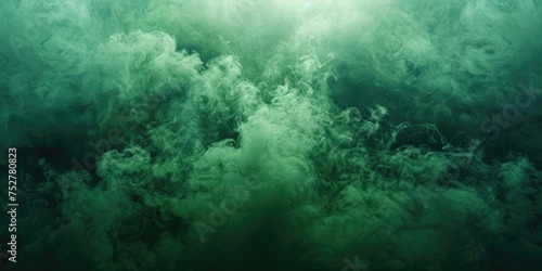 Green background with smoke, dark ground, and light scent. Generative Ai