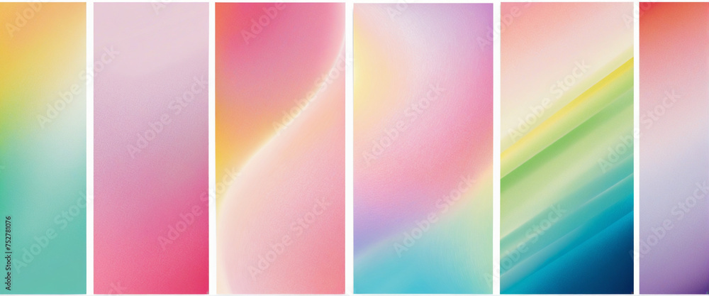 Set of colorful soft blur gradient background. Trendy vintage aesthetic pastel color template collection for social media post. Rainbow blurred aura, abstract texture poster.	