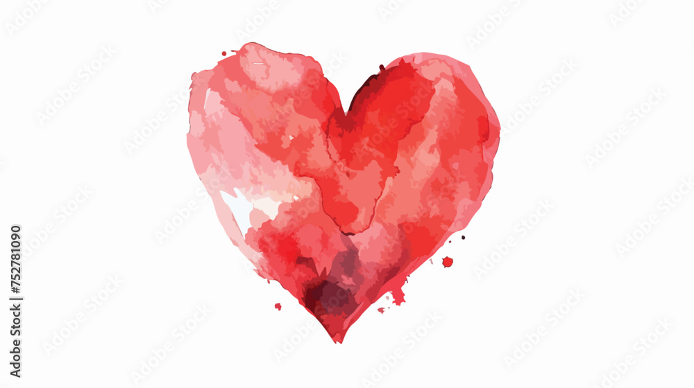 Hand drawing watercolor red heart valentines day 