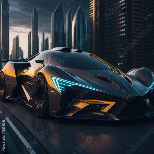 a futuristic car driving through a city at night  cyberpunk art by Michael Flohr  behance contest winner  panfuturism  matte drawing  synthwave  glowing neon