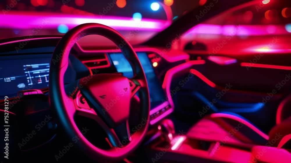 The neon backlighting creates a warm and inviting atmosphere in the car perfect for a relaxing evening drive. The neon backlighting creates a warm and inviting atmosphere in the car perfect for a relaxing evening drive.