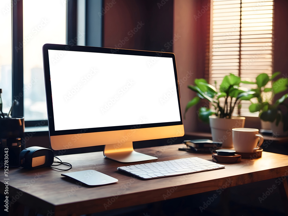 Workspace design with mockup blank screen laptop computer design. Workspace design with mockup blank screen laptop computer design.