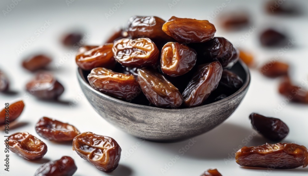 View of Board with bowls of dried dates on white background image background