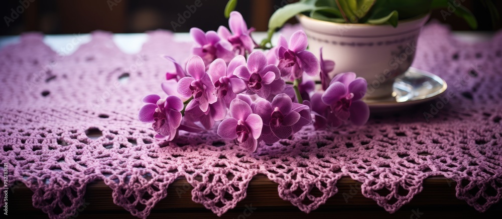 Serene Floral Still Life: Tiny Blossoms in a Miniature Flowerpot on a Wooden Table Serene Floral Still Life: Tiny Blossoms in a Miniature Flowerpot on a Wooden Table