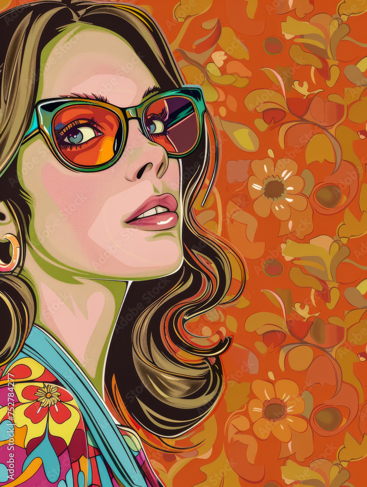 Vintage portrait illustration from the 70s with a pop twist