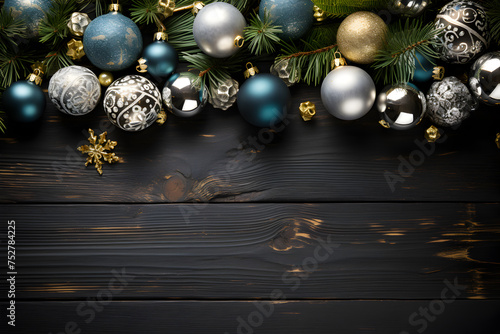 christmas background with decoration on wooden 