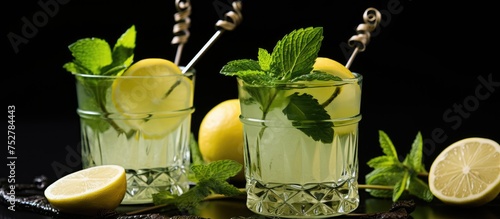 Refreshing Lemon Water Infusion with Fresh Mint Leaves in a Clear Glass