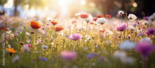 Vibrant Field of Blooming Wildflowers basking in the Radiant Glow of the Sun