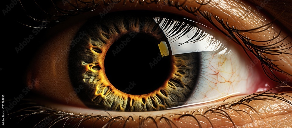 Intense Stare: Macro Shot of an Eye with Striking Yellow Iris and Intricate Pupil