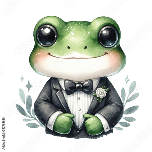 frog wear a suit clipart watercolor 
