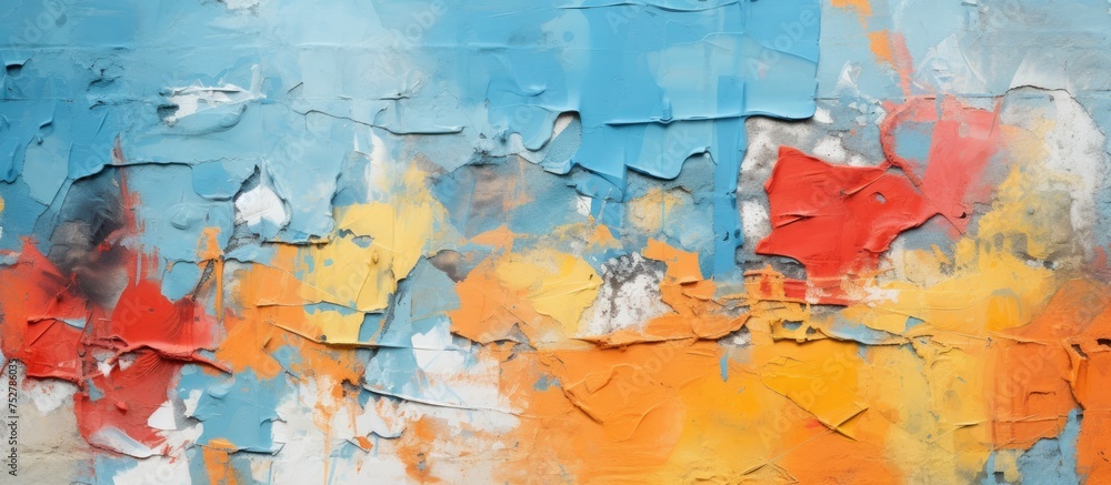 Dynamic Abstract Artwork Featuring Vibrant Blue, Orange, and Yellow Colors