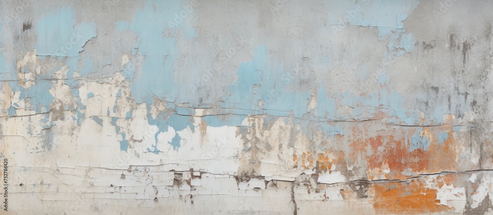 Decaying Wall with Texture of Peeling Paint and Delicate Patina Layers Revealing Age