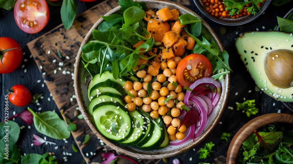 Colorful and Healthy Chickpea Salad in a Bowl, To convey a message of healthy and delicious eating through a visually appealing and colorful image
