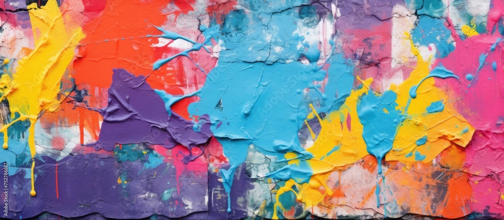 Vibrant Abstract Artwork: Colorful Paint Splashes on Canvas in Artistic Expression
