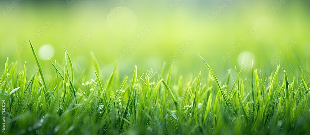 Fototapeta premium Vibrant Green Field Blanketed with Lush Grass Blades in a Close-Up Nature Shot