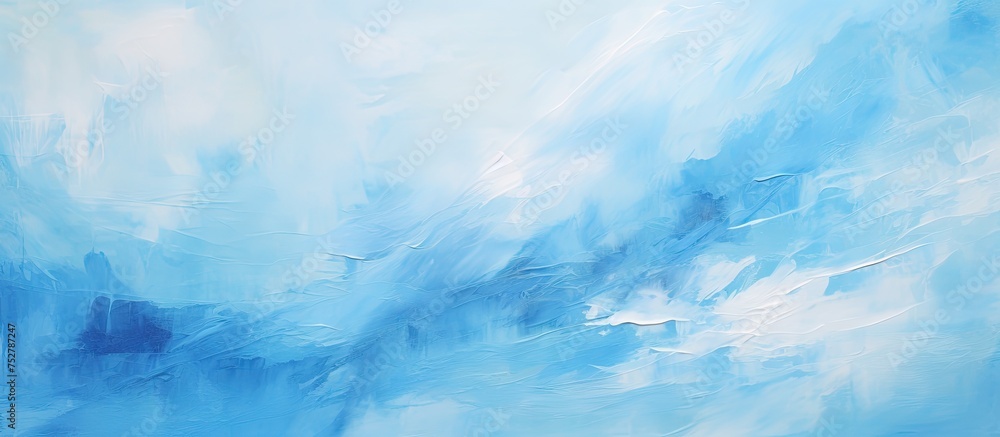 Serene Landscape Painting of Blue and White Clouds in the Sky