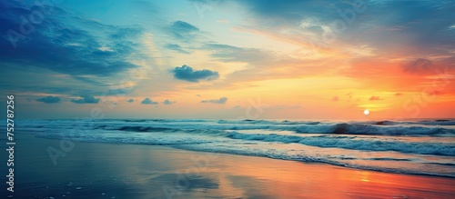 Mesmerizing Ocean Sunset with Majestic Waves in a Serene Evening Scene