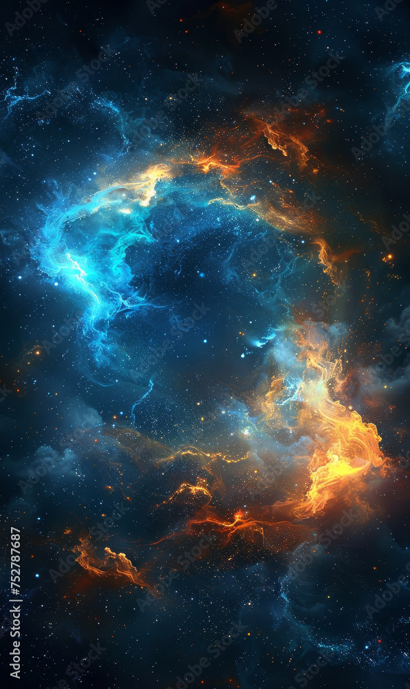 Fototapeta premium A colourful nebula in space, with bright stars and swirling galaxy clouds.