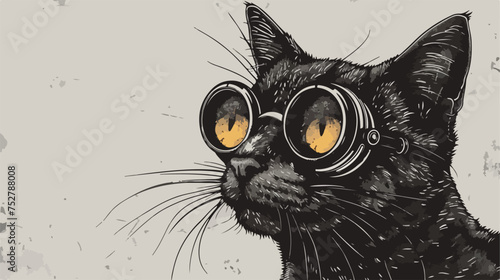 Cat portrait steam punk with yellow eyes and retro photo