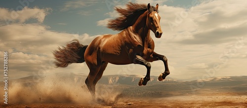 Energetic Stallion Galloping Freely Across Vast Desert Sands in a Majestic Display