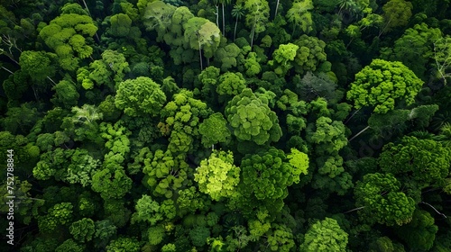 Aerial view of a vibrant rainforest in Brazil, To showcase the beauty and importance of rainforests, and to promote conservation efforts and photo