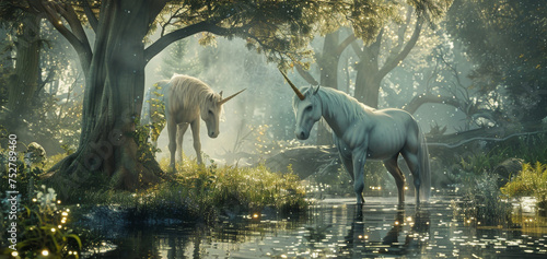Beautiful unicorn in an enchanted forest © Adrian Grosu