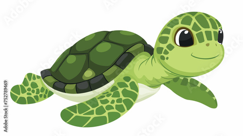 Cute little green turtle illustration vector on white