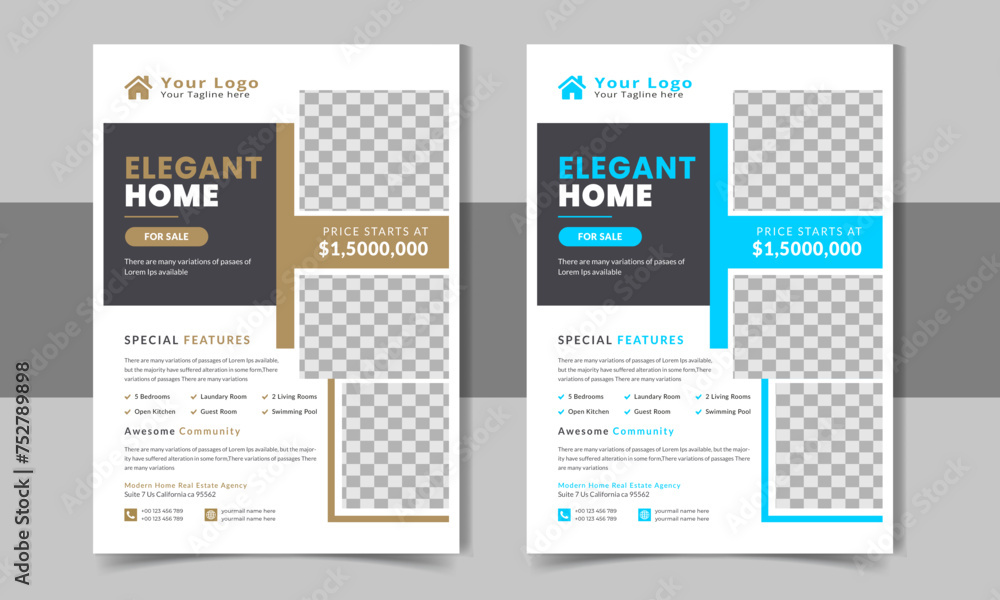 Obraz premium Real Estate Flyer Template, Vector Design, Corporate Real Estate Flyer Template,