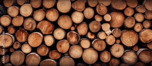 Rustic Stack of Timber Logs in a Lumberyard Setting for Construction and Woodworking Concepts