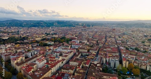 Discovering Romance from Above: Aerial Perspectives of Florence's Architectural Marvels and Charming Quarters. High quality 4k footage photo