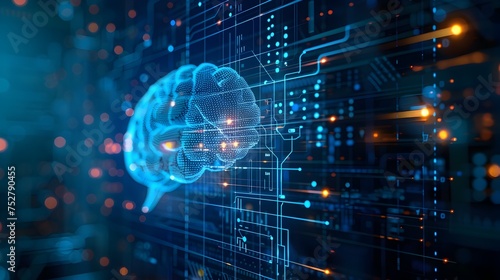 Brain Connected to Digital Circuit Board, To illustrate the concept of the brains connection to technology and the potential future of neuroscience