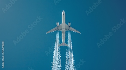 Soaring Skies A Jet Airplane's Exhaust Trail in the Sky Generative AI