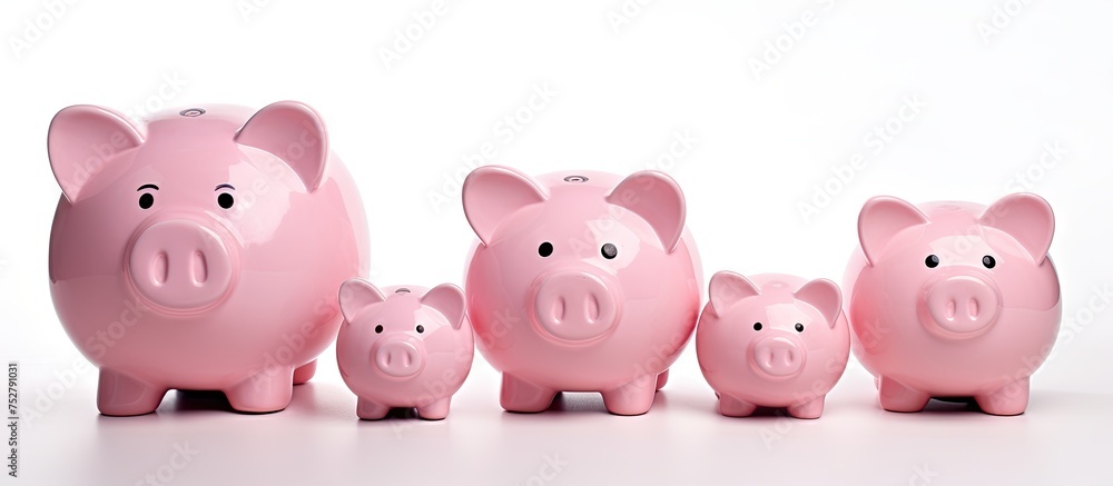 A Row of Pink Piggy Banks Symbolizing Saving Money and Financial Goals A Row of Pink Piggy Banks Symbolizing Saving Money and Financial Goals