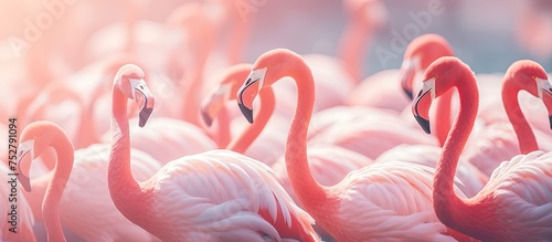 Graceful Flock of Flamingos Standing Tall in a Serene Wetland Habitat © Ilgun