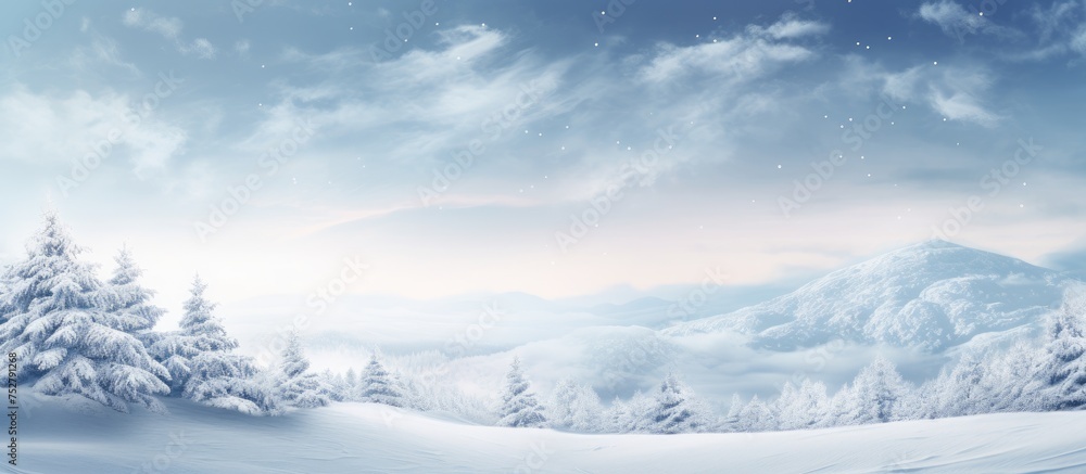 Majestic Snowy Landscape with Pristine Mountain Range Silhouetted Against Twilight Sky