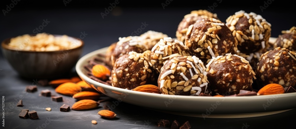 Rich Indulgence: A Bowl Overflowing with Delectable Chocolate-Coated Nuts and Crunchy Almonds