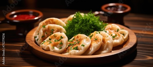 Delicious Plate of Dumplings Served with a Tasty Assortment of Fresh Parisian Cuisine