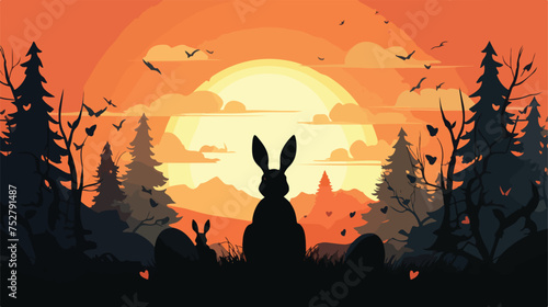 Easter bunny silhouette drawing. Vector illustration