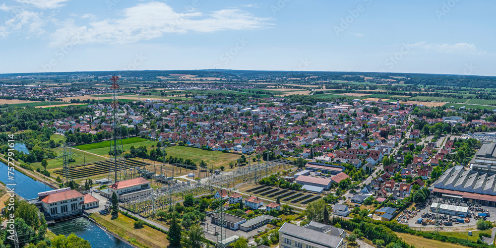 Fototapeta premium Blick auf Meitingen im schwäbischen Lechtal in Bayern 