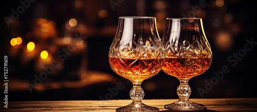 Intimate Whiskey Glasses Resting on Rustic Wooden Table in Cozy Atmosphere