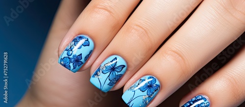 Feminine Hand Adorned with Elegant Blue and White Flowers Blossoming Beauty