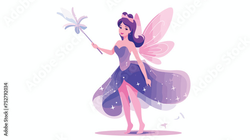 Fairy with magic wand on white background. flat vector