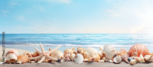 Tranquil Shells Scattered Along a Serene Beach Shoreline on a Sunny Day