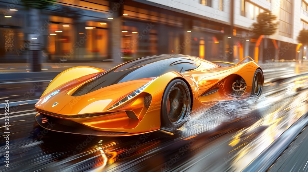 Futuristic sports car in motion 