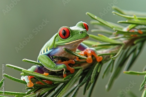 Frog in Focus A Red-Eyed Amphibian's Close-Up Generative AI photo